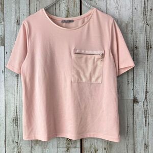 ☆ZARA ザラ☆Tシャツ S ピンク ストレッチ ジップポケット レディース 半袖 クルーネック トップス [送料無料☆匿名配送] z2855