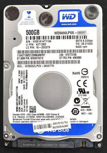 WESTERN DIGITAL WD5000LPVX [500GB 5,400rpm 2.5インチ 7mm SATA HDD 2014年製 使用時間 23440H (Cristal DiscInfo 正常) (T80-6