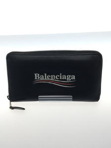 BALENCIAGA◆長財布/羊革/ブラック/プリント部分剥げ有/やや使用感有