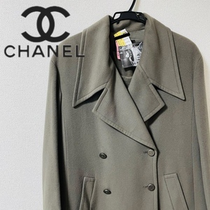 ★本物保証★CHANEL/シャネル/ロングコート/コート/カシミヤ/シルク/レディース/カーキ/38サイズ/M/ヴィンテージ/★美品★