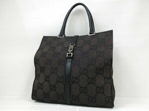 ◆美品◆GUCCI グッチ◆ジャッキー◆ジャンボGGキャンバス カーフ レザー 本革◆トート バッグ◆ブラック シルバー金具◆イタリア製◆A7879