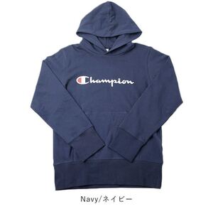 新品13550CHAMPIONチャンピオン100cm紺ネイビー胸ロゴ長袖パーカートレーナースエット男女兼用ユニセックスキッズ通学通園公園着親子コーデ