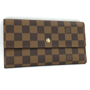 【中古】LOUIS VUITTON ポルトフォイユインターナショナル ダミエ エベヌ 三つ折り長財布 N61217