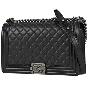 シャネル CHANEL ボーイシャネル ラージ チェーン ショルダーバッグ ココマーク レザー ブラック A92193 レディース 【中古】