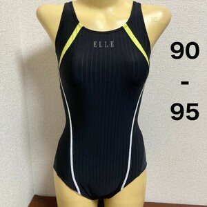 D433ELLE♪ストレッチ♪ブラックに黄色ライン入り女子競泳水着♪アンダーやコレクションや撮影会にも♪サイズ90-95