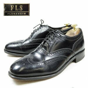 10-1/2D表記　28.5cm相当　Florsheim　フローシャイム　ウィングチップ　レザーシューズ　ブラック/24.4.4/P553