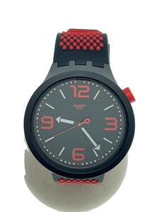 SWATCH◆クォーツ腕時計/アナログ/ラバー/BLK/RED/SO27B102