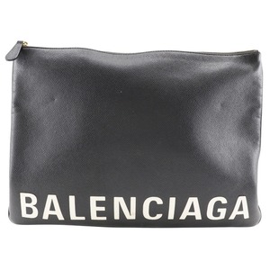 BALENCIAGA バレンシアガ ロゴ クラッチバッグ レザー 黒 ユニセックス【I180724067】中古