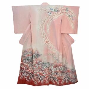 訪問着 辻が花 ピンク 袷着物 美品 逸品 着物 きもの フォーマル着物 リサイクル着物 kimono 中古 仕立て上がり 身丈168.5cm 裄丈67.5cm