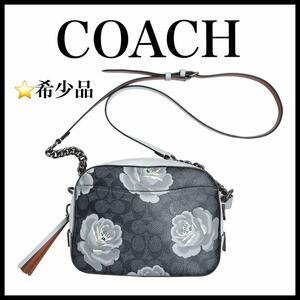 【COACH】ショルダーバッグ　花柄　ブラック　ライトグレー　希少品