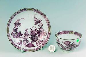 　　マイセン　　パープル単色/花絵付け　・　Old - Tea Bowl & Saucer 1763-1773年頃. 貴重品。