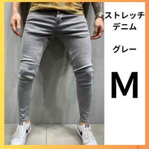 メンズ　デニム　グレー　M スキニー　ストレッチ　パンツ　ジーパン