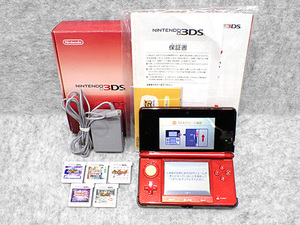 【中古】ニンテンドー3DS フレアレッド 赤 CTR-001 本体 Nintendo 任天堂 ゲーム機 付属品・ゲームソフト付き(PMB115-7)