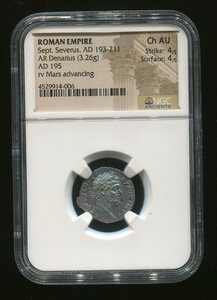 ローマ帝国　セプティミウス・セウェルス帝　193-211年　デナリウス銀貨　NGC chAU 管理番号 N00-00-41