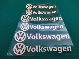 【ゆうパケット送料込】Volkswagen(フォルクスワーゲン) 耐熱ステッカー シルバー 大中小６枚セット ③　【文字のみ転写タイプ】　VW