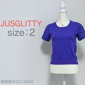 【送料無料】JUSGLITTY(ジャスグリッティー)クルーネック　袖レース　切り替えシフォンカットソー　ライトパープル　M