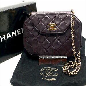 1円 良品 CHANEL シャネル ココマーク マトラッセ オクタンゴ ラムスキン チェーン ショルダー バッグ パープル a3582