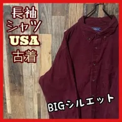 ボタンダウン メンズ パープル XL コーディロイ シャツ 古着 90s 長袖