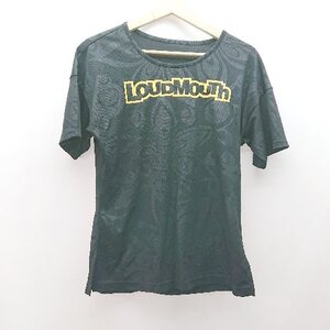 ◇ LOUD MOUT カジュアル スポーティー 総柄 フロントプリント 半袖 Ｔシャツ サイズS ブラック レディース E