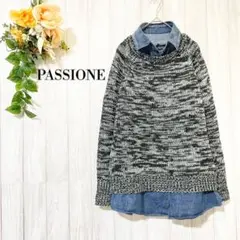 美品【PASSIONE パシオーネ】重ね着風 ニット/デニム ミックス生地