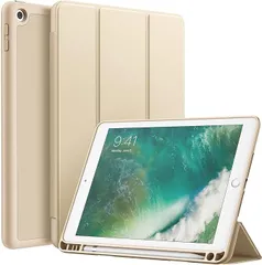 【在庫処分】JEDirect iPad 9.7インチ ケース（第6/5世代、2018/2017モデル用）Pencilホルダー付き ペンシル ソフトTPUバック スリム保護カバー オートウェイクアップ/スリープ機能付き (ゴールド)