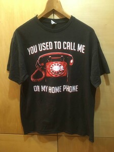 アメリカ ホーム PHONE 赤電話 Tシャツ USA 古着 メンズ L 黒