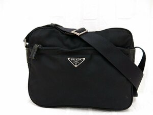 ◆美品◆PRADA プラダ◆ナイロン カーフ レザー 本革◆ショルダー バッグ◆ブラック シルバー金具◆イタリア製◆三角ロゴプレート◆A7164