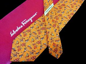 ♪今週の特売980円～♪1256♪状態並品【Ferragamo】フェラガモ【人 仕事 花 葉っぱ 植物 柄】ネクタイ♪