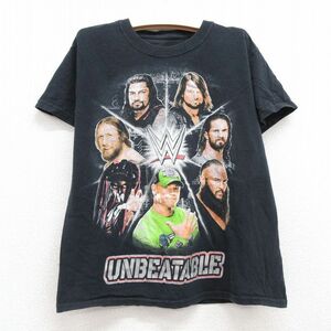 古着 半袖 Tシャツ キッズ ボーイズ 子供服 ワールドプロレスリング ジョンシナ コットン クルーネック 黒 ブラック 24feb20 2OF