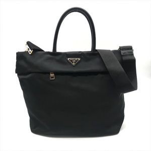 良品 PRADA プラダ 三角ロゴ プレート ナイロン レザー ブラック 2WAY ショルダー トート バッグ k2754