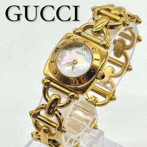 1スタ ☆付属品付・良品・稼働☆　GUCCI グッチ ホースビット 6400L シェル ホワイト クオーツ レディース 腕時計 QZ