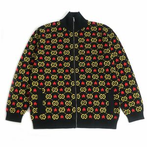 極美品□20AW GUCCI/グッチ 576796 GG/スター総柄 コットン100％ ZIPUP ニットジャケット/ドライバーズニット M イタリア製 正規品