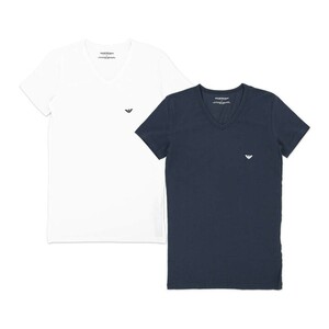 EMPORIO ARMANI エンポリオアルマーニ STRETCH COTTON ストレッチコットン Vネック 半袖 Tシャツメンズ 2枚組 54007172 ホワイトネイビー S