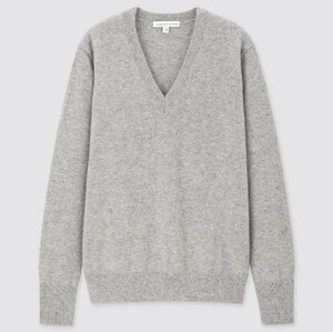 新品 定価2990円 UNIQLO ユニクロ メリノ カシミヤ Vネック セーター ニット レディース M グレー 羊毛 