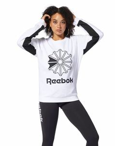 Reebok リーボック　CL フレンチテリー ビッグロゴ クルー　スウェット　ロングスリーブ　トレーナー　ホワイト×ブラック　白×黒