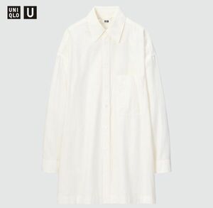 H6881【新品タグ付き】UNIQLO　ユニクロ　オーバーサイズロングシャツ　長袖シャツ　メンズシャツ　457506　オフホワイト　L