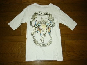 BACKBONE バックボーン カットソー 白 S ボーン 背ロゴ ５分丈Tシャツ /