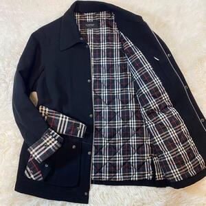 【極美品/M】バーバリーブラックレーベル ミリタリージャケット BURBERRY BLACK LABEL 中綿 内側キルティング ブルゾン ノバチェック 黒