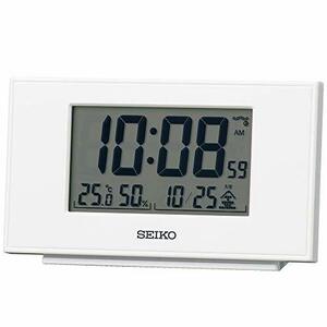 セイコークロック 置き時計 白パール 本体サイズ:7.8×13.5×3.8cm 目覚まし時計 電波 デジタル カレンダー