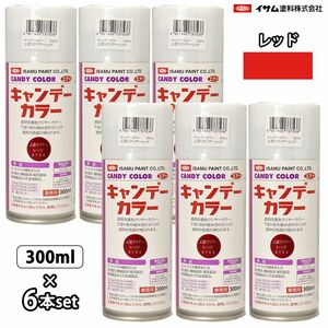 イサム　キャンディーカラー エアゾール 300ｍｌ6本セット / 3753 レッド キャンディ 塗料 スプレー　ラッカー Z24