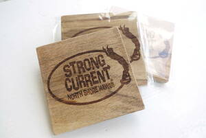 ★ハワイアン雑貨★STRONG CURRENT★ストロングカレント ウッドコースター／滑り止め付き／木製＜SURF LOGO＞