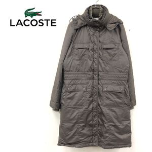 1I2328-K◆LACOSTE ラコステ ダウンロングコート◆size42 カーキ ジップアップ リブ襟袖 フーディー カジュアル アウター レディース