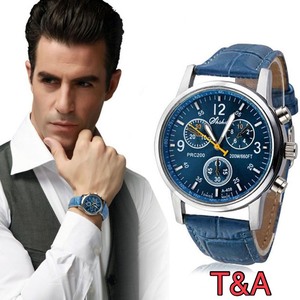腕時計　時計　メンズ　 高品質　レザー　革　ベルト レザー ベルト　アナログ　クォーツ　ウォッチ 軽量　男女兼用　ブルー