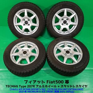 フィアット FIAT500 175/65R14 2021年バリ山スタッドレス 85-90%山 MICHELIN X-ICE SNOW 4本 4穴PCD98 5J +30 チンクエチェント 中古新潟