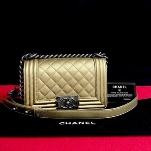 未使用保管品 袋 カード シール有 25番台 CHANEL シャネル ボーイシャネル ミニ キャビアスキン チェーン ショルダーバッグ ゴールド 26359