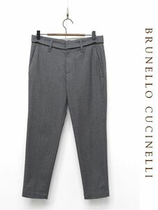 HGS-D323/美品 BRUNELLO CUCINELLI テーパードパンツ クロップドパンツ スラックス ボールチェーン ストレッチ 40 L グレー イタリア製