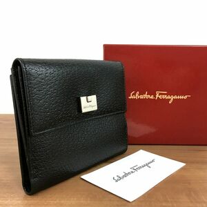 送料込み！ 極美品 Salvatore Ferragamo Wホック財布 ブラック レザー 箱付き 98