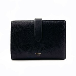 セリーヌ CELINE 二つ折り財布 ミディアム ストラップウォレット レザー ブラック