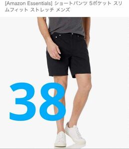 CC58 Amazon Essentials ショートパンツ 5ポケット スリムフィット ストレッチ メンズ　38 ブラック