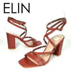 オススメ！ELIN レッド ストラップ チャンキーヒール 美シルエット サンダル